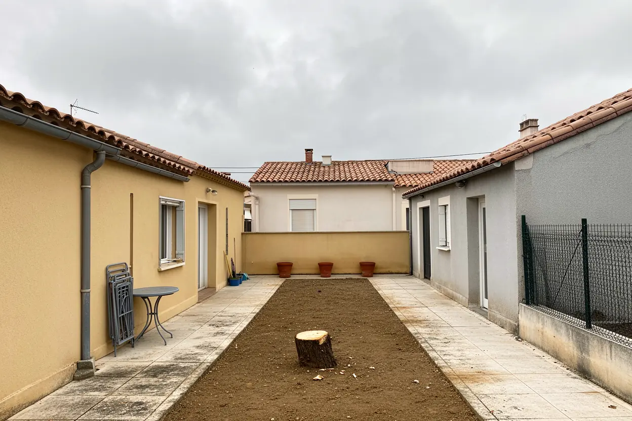 Cour marseillaise sécurisée après abattage du pin